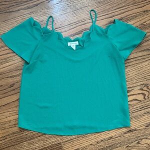 Monteau Teal Scalloped Women's Blouse